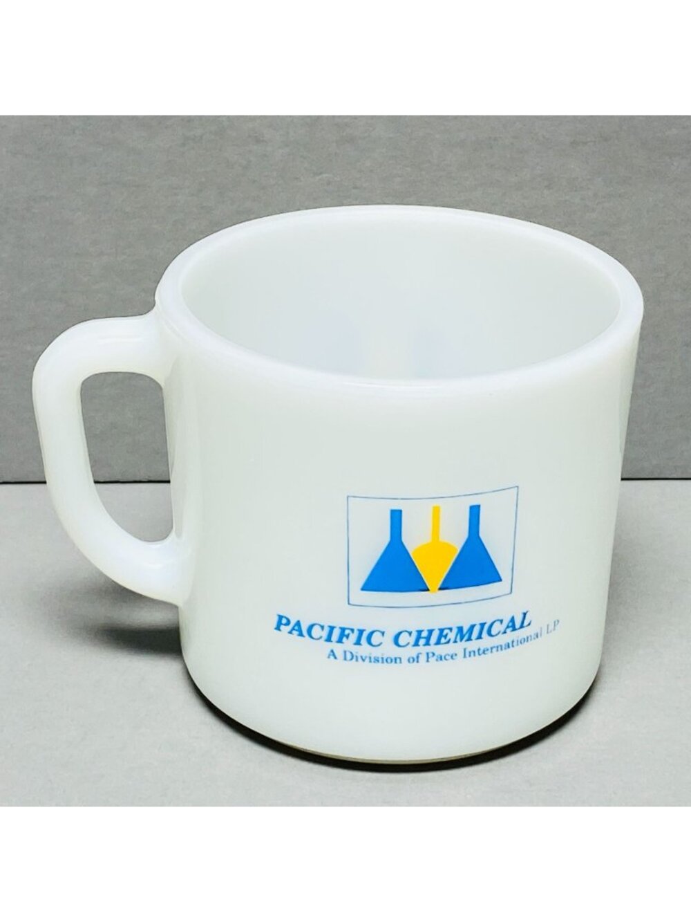 Pacific Chemical Logo White Milk Glass Mug Laboratory Beaker Design 10 oz